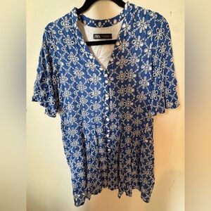 Zara Embroidered Blue and White Top